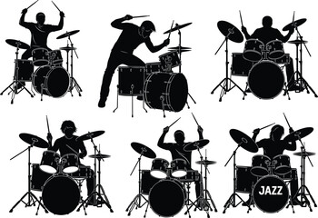Dynamic Silhouettes of Drummers in 

Energetic 

Musicians Playing Drum Kits in Rhythmic Poses

Silhouettes of Drummers Showcasing Unique Styles