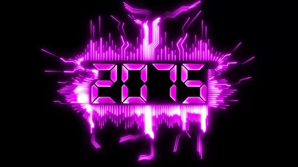 Greeting card 2075 blue technology and digital theme, and new year, festive atmosphere, number text.