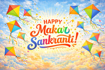 Happy Makar Sankranti Illustration with Tilgul, Pooja Thali, Sugarcane and Kite