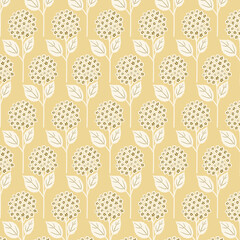 Seamless Decorative Flower Tree Pattern on Warm Yellow Background style