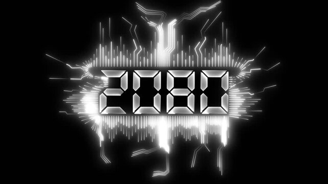 Greeting card 2080 blue technology and digital theme, and new year, festive atmosphere, number text.