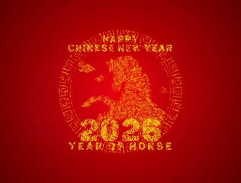 2K Chinese New Year 2026 with RED background without fireworks rockets