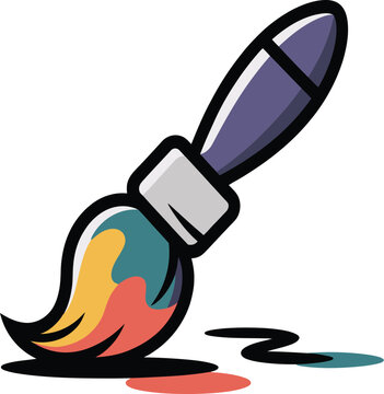 A colorful paintbrush with vibrant colors on a white background