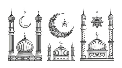 Mosque Symbols: Intricate illustrations showcase the iconic symbols of Islamic architecture, evoking a sense of serenity and cultural richness.