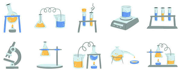 Set of Hand Drawn Laboratory Equipment