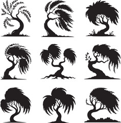 Obraz premium black silhouettes of various trees on white background