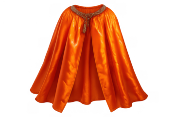 Vibrant orange satin cape, a costume accessory for superhero, wizard, or sorcerer, creating a concept of heroism or fantasy