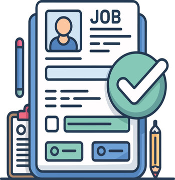Cartoon Job Application Document with Checkmark Resume and Hiring Concept Illustration
