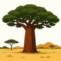 illustration of a baobab tree in the African savanna