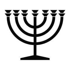 Traditional Seven-Branched Jewish Menorah Candelabrum Silhouette Religious Symbol Isolated on White