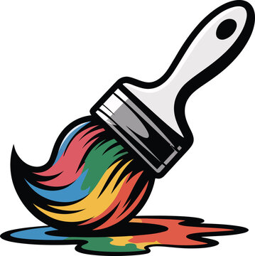 A colorful paintbrush with vibrant colors on a white background