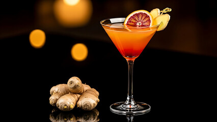 Vibrant ginger cocktail with citrus garnish