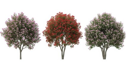 Obraz premium Colorful Trees on White Background Ornamental Plants, Seasons, Spring, Summer, Isolated