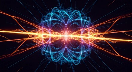 Dynamic visualization of subatomic energy oscillations forming a complex, repeating pattern of light and flow, symbolizing fundamental timing, sound, pattern, futuristic