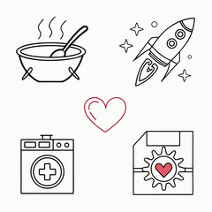 Minimal Abstract Cooking Bowl Icons Kitchen Mixing Symbols