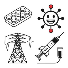 Set of 6 Minimalist Abstract Ice Tray and Kitchen Tool Icons