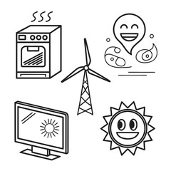 6 Minimal Abstract Icons Featuring Oven and Scientific Concepts