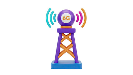Stylized 6G Communication Tower with Signal Waves