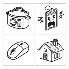 Set of 6 Minimalist Line Icons for Rice Cookers and Steamers