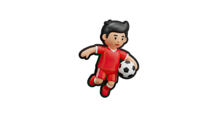 3D Cartoon Boy Soccer Player in Red Uniform Kicking Ball