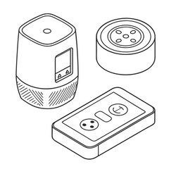 Smart Home Devices Minimal Line Art Icon Set on White