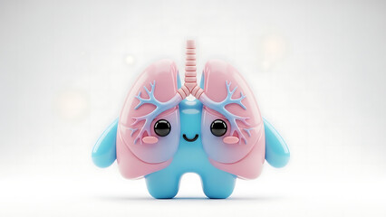 Cute Cartoon Lungs Character with a Friendly Face and Blue Body