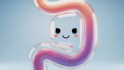 Cute cartoon stomach with colorful liquid, representing digestion and health