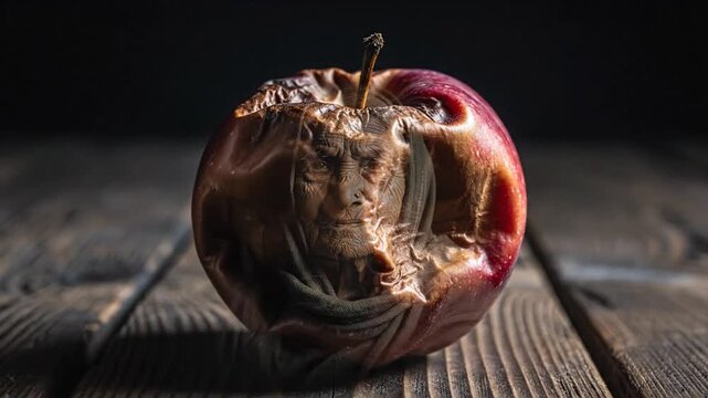 P698-Ageing and Aging Process as a new fresh ripe red apple decomposing and getting old and wrinkled repr 4K 10s