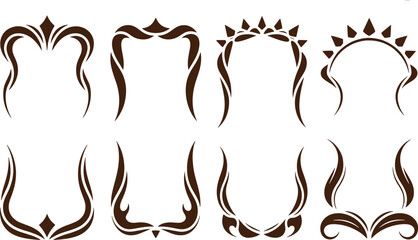 Eight decorative brown frame outlines with various intricate and pointed tops
