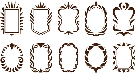 Ten decorative frames with intricate patterns in black and white
