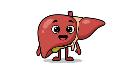 Whimsical and happy cartoon human liver character illustration, perfect for medical education, digestive health awareness, and well-being concepts with a friendly smile