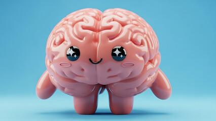 Cute cartoon brain with big sparkling eyes and a friendly smile, representing intelligence and learning