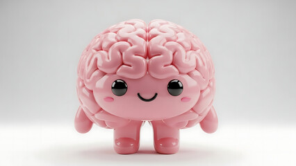 Cute Pink Brain Character with a Smiling Face, Representing Intelligence and Learning in a Fun Way