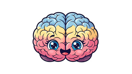 Cute cartoon brain illustration, designed with a cheerful face and vibrant colors, symbolizing bright ideas, intelligence, creativity, and mental wellness in a fun and engaging vector style