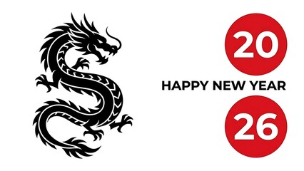 Naklejka premium Chinese dragon symbol with Happy New Year text and calendar dates twenty twentysix