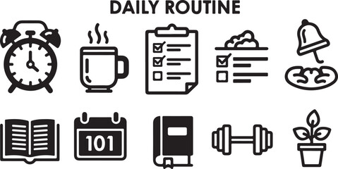 A daily routine illustration with various icons and symbols