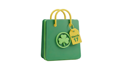 St. Patrick's Day Shopping Bag with Shamrock and Date