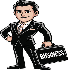 Confident Businessman Vector Illustration Cartoon Suit Briefcase Professional Design
