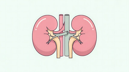 Detailed cartoon illustration of the human kidneys, showcasing the renal arteries and veins, essential internal organ anatomy for medical diagrams, scientific study, and educational content