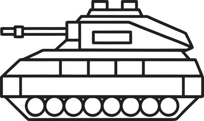 Simple Line Art Illustration of a Military Tank with Cannon and Tracks © MS
