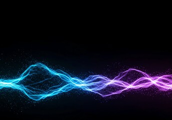 Abstract visualization of a glowing blue and purple energy field flowing dynamically across a dark space, representing technology and power, blue, background, purple