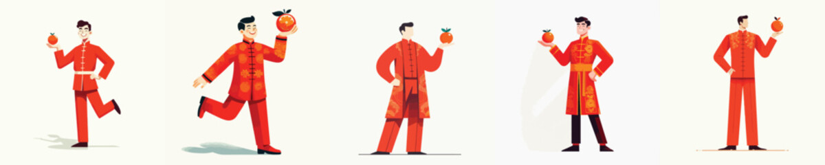 Obraz premium vector of a man holding an orange celebrating Chinese New Year