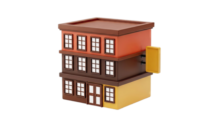 Stack of Cartoon Buildings with Yellow Sign