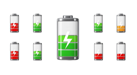 "Battery Charge Levels: Mixed Alkaline and Rechargeable Battery Icons (Adobe Stock Style)"

