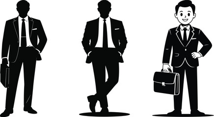 Businessman Character Set Vector Illustration Professional Suit Briefcase Cartoon Design
