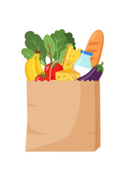 Flat Grocery Bag Illustration with Fresh Food and Organic Products