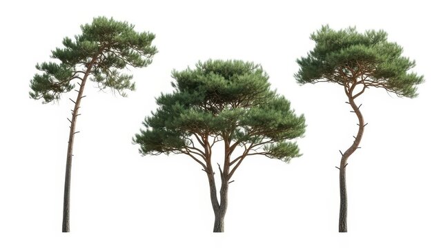 Isolated Pine Trees on White Background Evergreen Forest Elements