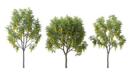 Isolated Golden Rain Tree Set on White Background, Trees for Design