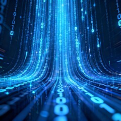 Digital binary code streams in blue