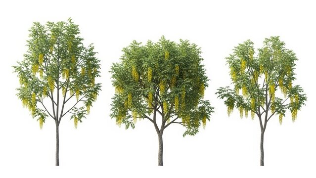 Isolated Golden Rain Tree Set on White Background, Trees for Design